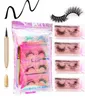 3D Faux Mink Eyelash Magic Eyeliner Kit 4 Pack Tjock Natural Look Lashes Extension Återanvändbara falska ögonfransar med flytande vattentät3396345