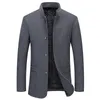 Men's Wool Blends Brand Clothing Men's Woolen Coat Winter Solid Black Single-breasted V-Sleeve Long Jacket Casual Fashion Handsome Overcoat S-4XL 231030