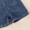 Pantaloni Bambina Pagliaccetti Estivi in Denim Tinta Unita Pantaloncini con Collo Quadrato e Tuta con Cerniera Laterale per Bambini da 6 Mesi a 5 Anni