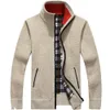 Men's Sweaters Winter Thick Men's Knitted Sweater Coat Off White Long Sleeve Cardigan Fleece Full Zip Male Causal Plus Size Clothing for Autumn 231027