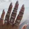 Silver Gold Color Rings Set For Women Girls Vintage Punk Geometric Moon Flower Simple Finger Rings Trend Jewelry Party Gifts Wholesale YMR049