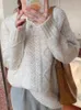 여자 스웨터 Qoerlin Lamb 스웨터 여성 2023 가을 겨울 긴 소매 느슨한 캐주얼 니트 탑 여성 Y2K O Neck Overize Pullovers