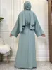 Etniska kläder marocko party klänning muslimska kvinnor abaya set 2 bit ärmlös öppen bön caftan dubai kalkon longue vestidos largo