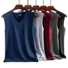 Mäns termiska underkläder Mens underkläder Vintermännens ärmlösa termiska underkläder plus Velvet vadderad V-hals T-shirt Slim Bottom Shirt Thermo Warmer 231030