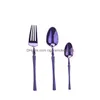 Servis uppsättningar 5 datorer/set lila rostfritt stål bestick plattvaror Set Knife Fork Spoon Western dessert Högkvalitet Tabelledar Drop Deliv DH92C