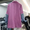 Damespakken Vintage geruite splitsen Losse denim blazer Dames Koreaanse grote zak Pak Kraag Bovenkleding Vrouwelijke patchwork Jeansjasje