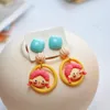 Dangle Earrings Cartoon Lovely Pink Girl Strawberry Simple Heart Blue Hollow Round Long Pendant Funny Drop Earring Gift