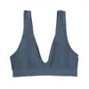 Camisoles & Tanks Deep V-neck Wide Shoulder Straps Ribbed Women Bra Seamless Push Up Gym Underwear Lady Clothing Sports Bralette Nowire