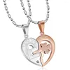 Pendentif Colliers Creative et à la mode de style européen américain clavicule clé en forme de coeur puzzle en acier inoxydable couple collier