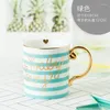 Muggar 350 ml Bone China Ceramic Coffee Mug Gray Pink Colors Mr och Mrs Trave White Mönster Guldhandtaget Mjölkkoppar Gift