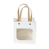 Present Wrap Kraft Paper Bags 10 PCS Portable Square Clear Window med handtagväska för kakbakning Förpackning Puch Wedding Birthday