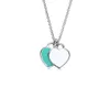 Designer Tiffanitys Classique S925 Argent Double Coeur Goutte D'huile Collier En Émail Ins Vent Net Ornement Rouge Collier De Marée Chaîne Pour Petite Amie Peut Être Gravé