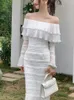 Vestidos casuais branco elegante vintage midi vestido mulheres babados sexy praia festa bodycon feminino silm uma peça coreano 2023 verão y2k