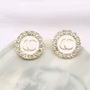 20style 18K Gold Bated Luxury Designer Double Letter Stud Earring Round Fashion Women Women Rhinestone Diamond Jewelry Brincho