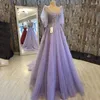 Robes de soirée Dubai Lavande A-Line Luxe Sexy Soirée 2023 Manches longues Diamant Châle Fil Robe Formelle Robe Sereine