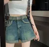 Women's Jeans Vintage Style High Waisted Fur Trim Street Wear Look Denim Shorts Ladies