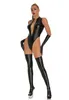 Sexy Set Sexy Women Black Patent Leather Bodysuit Plus Size Lingerie Sexy Erotic Stockings With Zipper Latex Nightclub Sex Costumes 231030