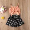 Kläder sätter sommar småbarn baby flicka kläder fast färg rem bowknot skörd toppar polka dot kort 2 st.