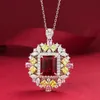 Luxo flor rubi diamante pingente 100% real 925 prata esterlina pingentes de casamento colar para mulheres chocker jóias
