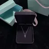 Luxury Designer tiffanitysm classic small cross full diamond necklace womens tiffanitys cross necklace ins small crowd design with box