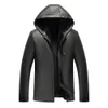 Men's hooded jacket winter coat warm pu leather jacket casual tops windbreakers black outerwear plus size cashmere overcoat