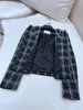 Women's Jackets 2023 Autumn Small Fragrant Short Wool Classic Plaid Tweed Coat Retro Bowtie Bubble Sleeve Outwear