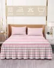 Bed Skirt Stripes Pink White Elastic Fitted Bedspread With Pillowcases Protector Mattress Cover Bedding Set Sheet