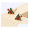 Stud Colorf Rhinestone Cartoon Christmas Tree Earring For Women Trendy Earrings Gold Plated Alloy Fashion Jewelry Drop Delivery Dhcky