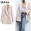 Damskie garnitury Blazers Women Tweed Blazer Office Coat Vintage Suit żeńska odzież wierzchnia Chicka kraciasta kurtka Veste Femme Woman Traf Fashion 231030