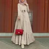 Ethnic Clothing 2023 Women Polka Dot Long Sleeve Dress Stylish Belts Party Robe Loose Maxi Woman Muslim Kaftan Morocco Abaya Hijab S-5XL