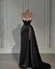 Black Sheath Evening Gown Beaded Straps Crystal Neck Party Prom Dresses Split Formal Long Dress for special occasion