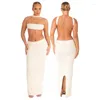 Sukienki robocze 2 -częściowy kantar kantar top długa spódnica letnia bandeau seksowne białe stroje bodycon choker streetwear bez tyłu