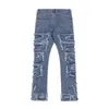 Jeans para hombres Moda High Street Lavado Demolición Empalme empalmado Micro acampanado Y2K Patchwork Retro Hip Hop Denim