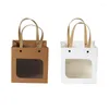 Present Wrap Kraft Paper Bags 10 PCS Portable Square Clear Window med handtagväska för kakbakning Förpackning Puch Wedding Birthday