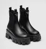 Winter Brand Women Monolith Kidch Buty Czarne szczotkowane skórzane bootki Chelsea Sole Motorcycle Boot Party Wedding Lady Footwear EU35-40, z pudełkiem