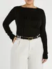 Kadın Sweaters Kadınlar Uzun Kollu Örme Gömlek Mürettebat Boyun İnce Düzgün Kazaklık Üstler Sıradan Düz Renk Örgü Bodycon Bluz