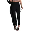 Women's Leggings Shi Ying Black High Waist Pleated Pocket Bottom Pants Casual Crop 761211