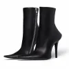 Chanellies pointues en cuir Bottise en cuir noir rouge femme authentique orteils Stiletto Boots de cheville à talons côté zip zip bottes de mode Highheed