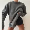 Kobiety swetry jesienne proste solidne, długie rękawowe dzianinowe top żeńska n-nutk noszona pusta sweter sweter swobodny luźne kodekarne pullover