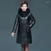 Women's Leather Noble Purple Mid-Length Thickening Outwear Mothers Sheepskin Winter Coat Female Large Fur Collar Hood OutCoat