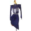 Stage Wear Abito da ballo latino Lady Junior Costumi Donna Competizione Blu navy Nero Lq298