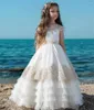 Vestidos da menina vestido de flor branca para casamento renda tule manga curta em camadas crianças vestidos de baile primeira comunhão beleza pageant