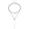 Anhänger-Halsketten, minimalistische doppellagige runde Halskette für Frauen, Schlüsselbein, lange Kette, Modeschmuck, Statement-Mädchen-Geschenk