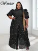 Sukienki imprezowe WMSTAR Plus Size Sukienka Pearl Puff Short Sleeve Mesh Patrz przez Maxi Sexy Szyfonowy Hurtowa kropla