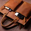 Briefcases ZRCX Vintage Man Handbag Briefcase Men Shoulder Crazy Horse Genuine Leather Bags Brown Business Fashion 16 Inch Laptop Bag 231030