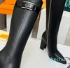 gner Classic Metal Letter And Printed Knight Boots Genuine Leather Large Sole Non slides Zipper Ladies High