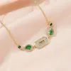Bracelet UILZ Bracelets de chaîne ovale géométrique avec zircone verte pour femmes bracelet réglable de luxe accessoires de mariée de mariage