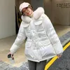 여자 다운 겨울 반짝이는 미드 길이의 면화 코트 여성 한국 스타일 두꺼운 따뜻한 재킷 드리밍 허리 퀼트 슬림 JD1979