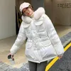 Cappotto da donna in cotone di media lunghezza lucido invernale da donna Cappotto caldo spesso stile coreano con coulisse in vita trapuntato Slim JD1979