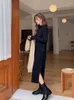 Casual Dresses 2023 Autumn Winter Women Black Half High Collar Knappar Långärmad midi Dress Side Slitt Sexig Party Elegant Club Knit Chic